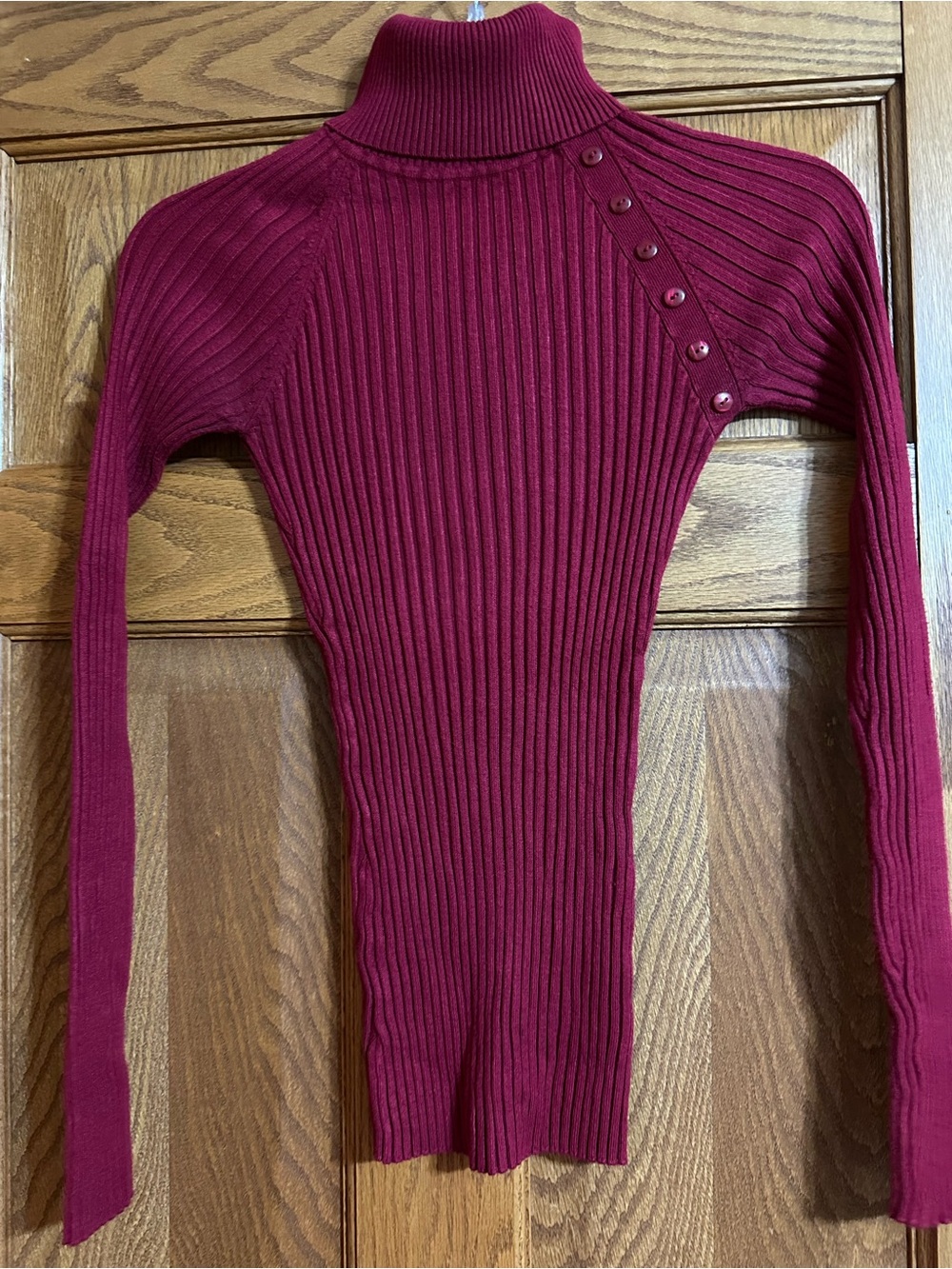 It's Our Time Burgundy Ribbed Button-Shoulder Turtleneck Sweater